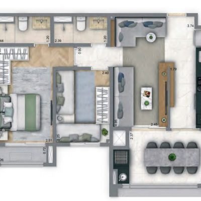 Living Unique Saúde - Planta 67m² - 2 dormitórios Living Unique Saúde - Planta 67m² - 2 dormitórios