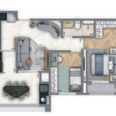 Living Unique Saúde - Planta 69m² - 2 dormitórios Living Unique Saúde - Planta 69m² - 2 dormitórios