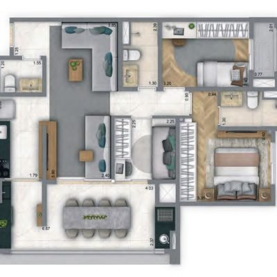 Living Unique Saúde - Planta 82m² - 3 dormitórios Living Unique Saúde - Planta 82m² - 3 dormitórios