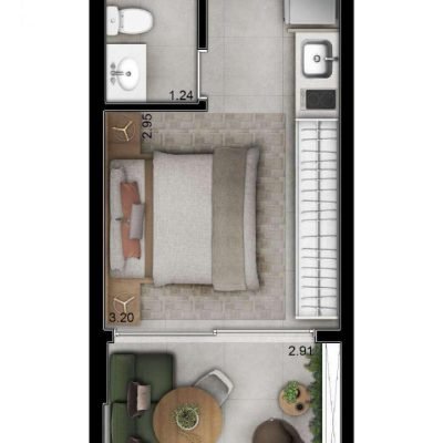 Duo Lifestyle by Helbor - Planta 26m² - studio Duo Lifestyle by Helbor - Planta 26m² - studio