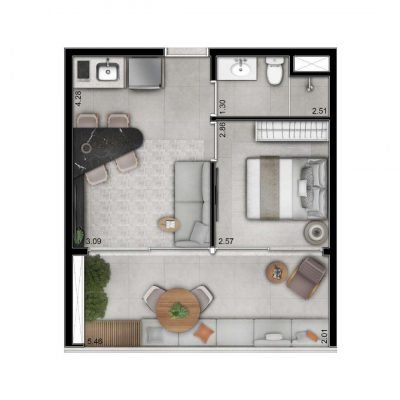 Duo Lifestyle by Helbor - Planta 40m² - 1 dorm Duo Lifestyle by Helbor - Planta 40m² - 1 dorm