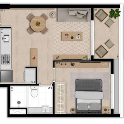 Indi 70 - Planta 44m² - 1 dorm Indi 70 - Planta 44m² - 1 dorm