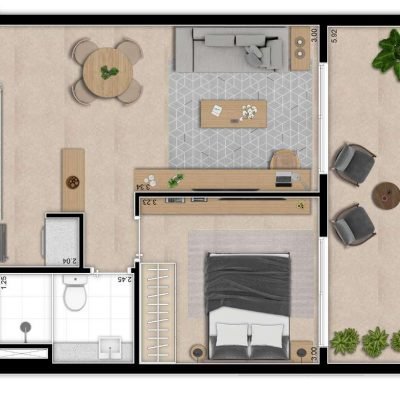 Indi 70 - Planta 53m² - 1 dorm Indi 70 - Planta 53m² - 1 dorm