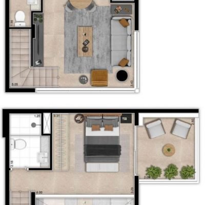 Indi 70 - Planta 91m² - 1 suíte duplex Indi 70 - Planta 91m² - 1 suíte duplex
