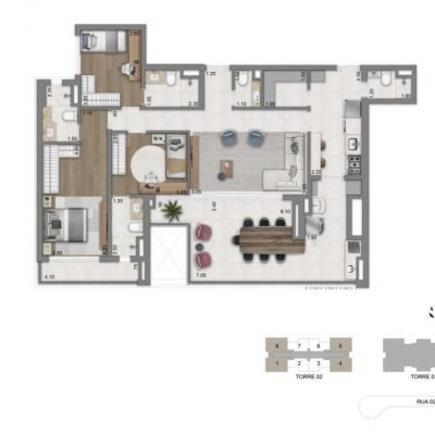 Éden West - Planta 134m² - Tipo 3 suítes Éden West - Planta 134m² - Tipo 3 suítes