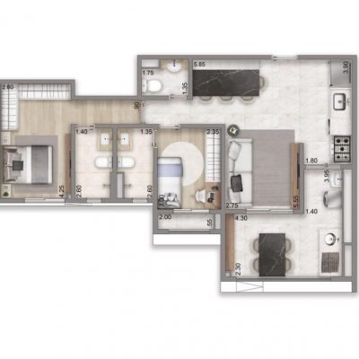N.A.U. Klabin - Planta 82m² - Padrão 2 suítes N.A.U. Klabin - Planta 82m² - Padrão 2 suítes