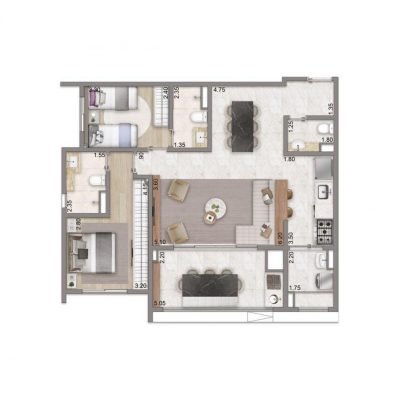 N.A.U. Klabin - Planta 89m² - Opção 2 suítes N.A.U. Klabin - Planta 89m² - Opção 2 suítes