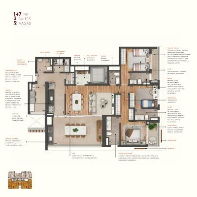 Most Moema Home - Planta 147m² - 3 suítes padrão Most Moema Home - Planta 147m² - 3 suítes padrão