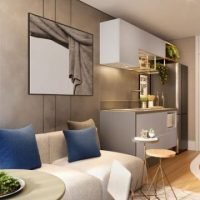 Most Moema Smart - Perspectiva living e cozinha 34m² Most Moema Smart - Perspectiva living e cozinha 34m²
