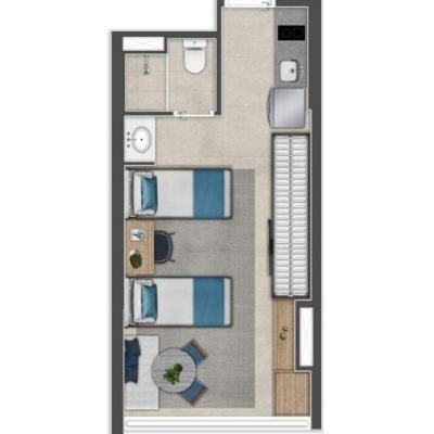 The Collection PUC - Planta 26m² - Studio | Opção integrado The Collection PUC - Planta 26m² - Studio | Opção integrado