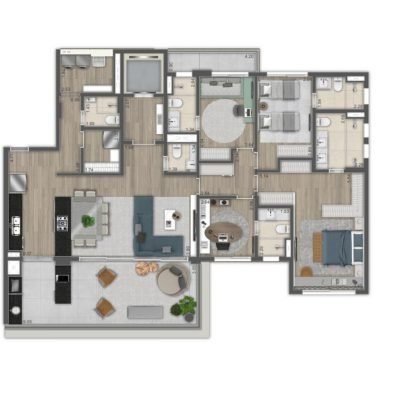 Ateliê 365 - Planta 194m² - 4 suítes cozinha aberta Ateliê 365 - Planta 194m² - 4 suítes cozinha aberta