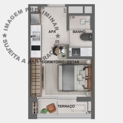 Jota Vila Mariana - Planta 22m² - Studio Jota Vila Mariana - Planta 22m² - Studio