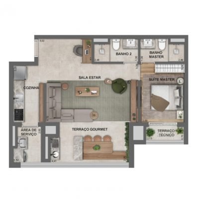 Jota Vila Mariana - Planta 66m² - Opção living ampliado Jota Vila Mariana - Planta 66m² - Opção living ampliado