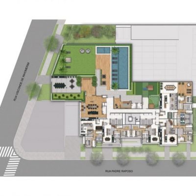 ARQ Mooca by Living - Implantação térreo e pavimento lazer ARQ Mooca by Living - Implantação térreo e pavimento lazer