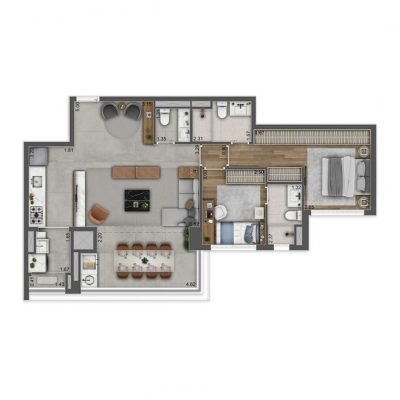 ML Brooklin - Planta 84m² - Opção 2 suítes ML Brooklin - Planta 84m² - Opção 2 suítes