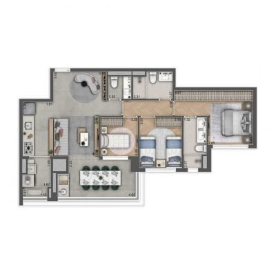 ML Brooklin - Planta 84m² - Padrão 3 dorms ML Brooklin - Planta 84m² - Padrão 3 dorms