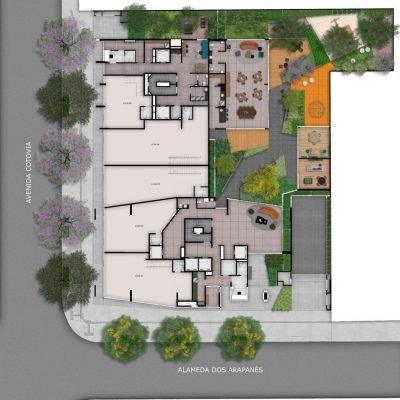 Monogram Moema Residencial - Implantação térreo Monogram Moema Residencial - Implantação térreo