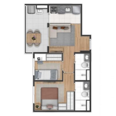 Side Sacomã - Planta 44m² - 2 dorms com suíte Side Sacomã - Planta 44m² - 2 dorms com suíte