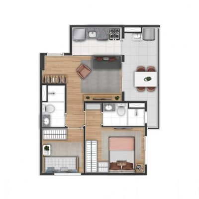 Side Sacomã - Planta 46m² - 2 dorms com suíte Side Sacomã - Planta 46m² - 2 dorms com suíte