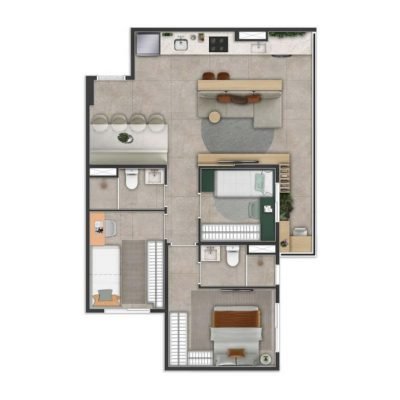 Side Sacomã - Planta 65m² - 3 dorms | Opção living integrado Side Sacomã - Planta 65m² - 3 dorms | Opção living integrado