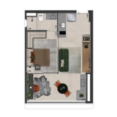 The Collection Madalena - Planta 38m² - 1 dormitório decorado The Collection Madalena - Planta 38m² - 1 dormitório decorado