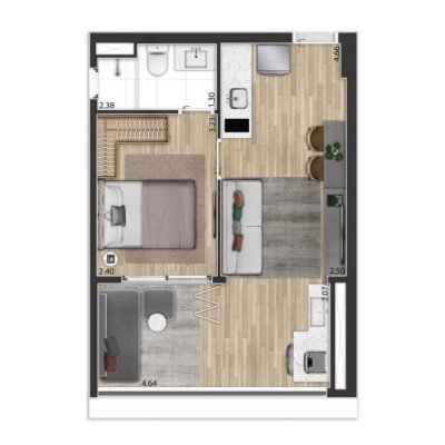 The Collection Madalena - Planta 38m² - 1 dormitório residencial integrado The Collection Madalena - Planta 38m² - 1 dormitório residencial integrado