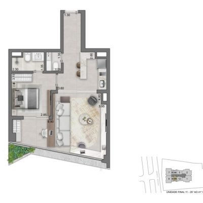 On The Sky By Yoo - Planta 61m² - 1 dorm On The Sky By Yoo - Planta 61m² - 1 dorm