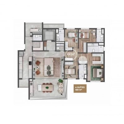 Atmos Moema - Planta 189m² - 4 suítes Atmos Moema - Planta 189m² - 4 suítes