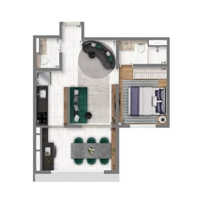 Living Address Alto do Ipiranga - Planta 43m² - 1 suíte Living Address Alto do Ipiranga - Planta 43m² - 1 suíte