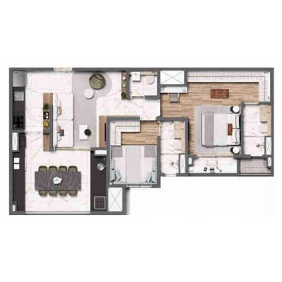 Living United Ipiranga - Planta 75m² - 2 suítes Living United Ipiranga - Planta 75m² - 2 suítes