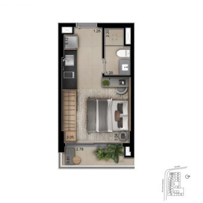 Metropolitan Vila Nova by Helbor Studios - Planta 24m² Metropolitan Vila Nova by Helbor Studios - Planta 24m²