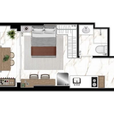 Mirant Vila Madalena Studios Residenciais - Planta 26m² Mirant Vila Madalena Studios Residenciais - Planta 26m²