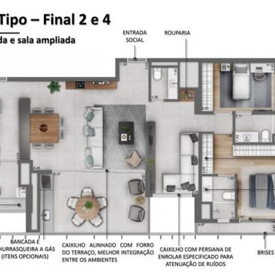Ventura Pinheiros - Planta 124m² - Opção 2 suítes living ampliado Ventura Pinheiros - Planta 124m² - Opção 2 suítes living ampliado
