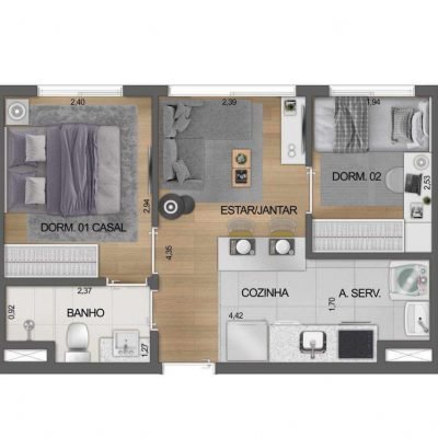 Boulevard Ibirapuera Agami - Planta 33m² - 2 dorms Boulevard Ibirapuera Agami - Planta 33m² - 2 dorms
