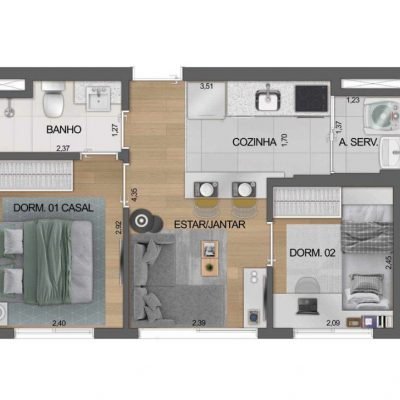 Boulevard Ibirapuera Agami - Planta 34m² - 2 dorms Boulevard Ibirapuera Agami - Planta 34m² - 2 dorms