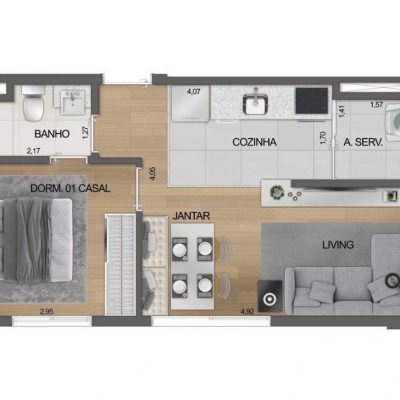 Boulevard Ibirapuera Agami - Planta 36m² - Opção living ampliado Boulevard Ibirapuera Agami - Planta 36m² - Opção living ampliado