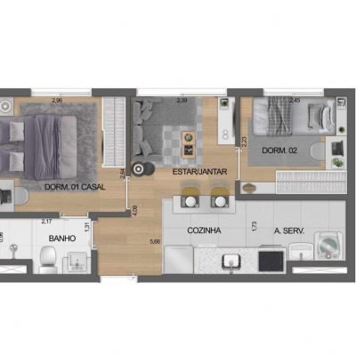 Boulevard Ibirapuera Iraé - Planta 36m² - 2 dorms Boulevard Ibirapuera Iraé - Planta 36m² - 2 dorms