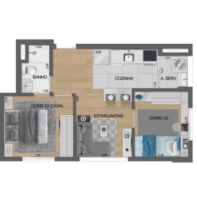 Boulevard Ibirapuera Iraé - Planta 39m² - 2 dorms Boulevard Ibirapuera Iraé - Planta 39m² - 2 dorms