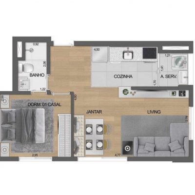 Boulevard Ibirapuera Iraé - Planta 39m² - Opção living ampliado Boulevard Ibirapuera Iraé - Planta 39m² - Opção living ampliado