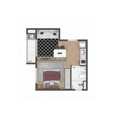 Composite Moema - Planta 27m² - Opção living ampliado Composite Moema - Planta 27m² - Opção living ampliado