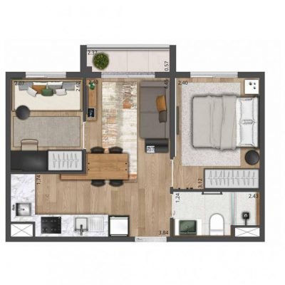 Composite Moema - Planta 36m² - 2 dorms Composite Moema - Planta 36m² - 2 dorms