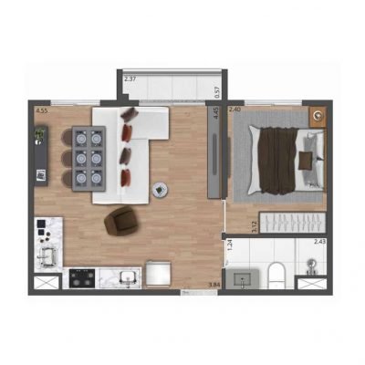Composite Moema - Planta 36m² - Opção living ampliado Composite Moema - Planta 36m² - Opção living ampliado