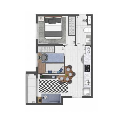 Composite Moema - Planta 37m² - 2 dorms Composite Moema - Planta 37m² - 2 dorms