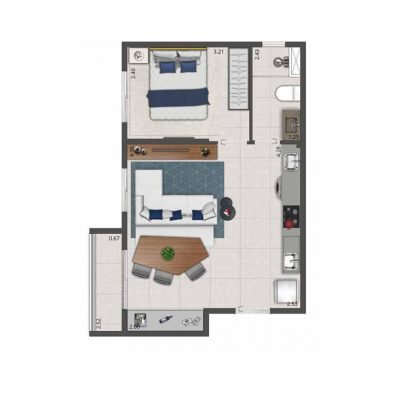Composite Moema - Planta 37m² - Opção living ampliado Composite Moema - Planta 37m² - Opção living ampliado
