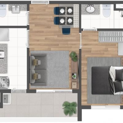 Kronos Moema - Planta 39m² - 1 suíte Kronos Moema - Planta 39m² - 1 suíte