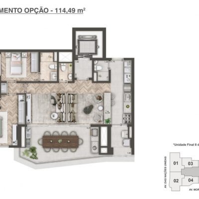 Mandarim The Legend - Planta 114m² - Opção | 2 suítes Mandarim The Legend - Planta 114m² - Opção | 2 suítes