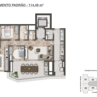 Mandarim The Legend - Planta 114m² - Padrão 3 dorms Mandarim The Legend - Planta 114m² - Padrão 3 dorms