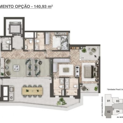 Mandarim The Legend - Planta 140m² - Opção | 2 suítes Mandarim The Legend - Planta 140m² - Opção | 2 suítes