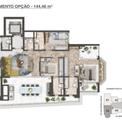 Mandarim The Legend - Planta 144m² - Opção com Bay Window | Cozinha aberta Mandarim The Legend - Planta 144m² - Opção com Bay Window | Cozinha aberta