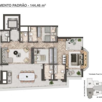 Mandarim The Legend - Planta 144m² - Padrão com Bay Window Mandarim The Legend - Planta 144m² - Padrão com Bay Window
